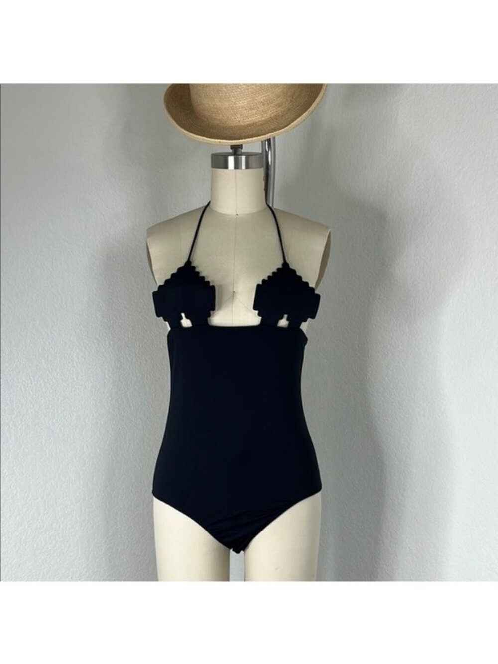 NATASHA ZINKO Pixel Heart Swimsuit In Black Halter One Pc Bathing Suit